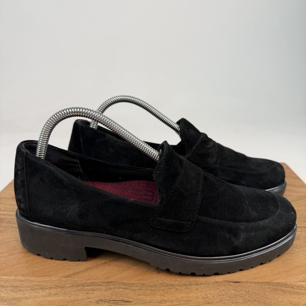 Womens Munro Geena Black Leather‎ Comfort Casual Heeled Loafers Size 9.5 M GUC